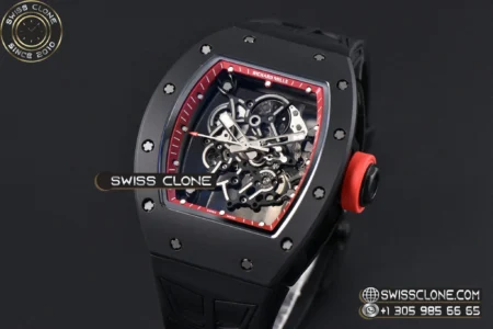 Richard Mille RM055 Ceramic 42.7mm Black Bezel Red Skeleton Dial Red Crown on Black Rubber RMUL2 High Resolution View