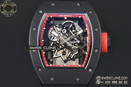 Richard Mille RM055 Ceramic 42.7mm Black Bezel Red Skeleton Dial Red Crown on Black Rubber RMUL2 High Resolution View