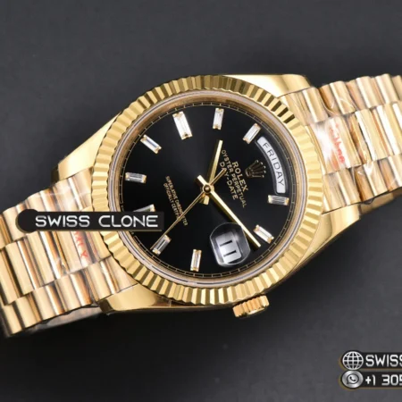 Rolex DayDate 40mm Black Dial Diamond Marker President VR3255 Tungsten High Resolution View