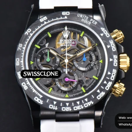 Rolex Blaken Daytona PVD Carbon 40mm GETF Skeleton Dial White Rubber High Resolution View