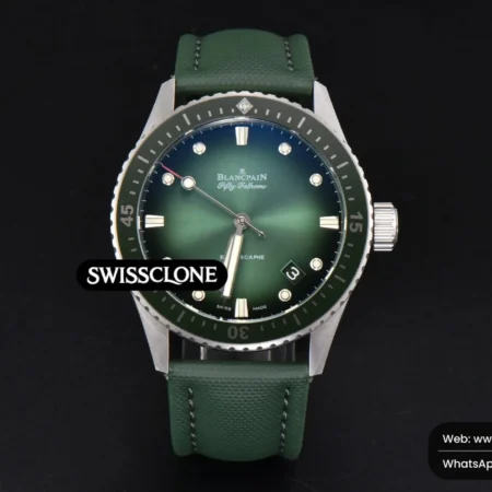 Rolex Blancpain Fifty Fathoms Bathyscaphe 43mm GF Ceramic Green Dial Green Sail Canvas High Resolution View