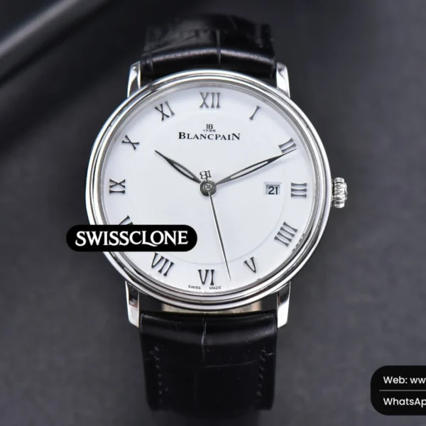 Rolex Blancpain Villeret 6651 40mm White Dial Black Leather CAL1151 High Resolution View