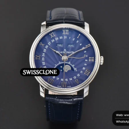 Rolex Blancpain Villeret 6654 40mm Complicated Function OMF Blue Dial Black Leather High Resolution View