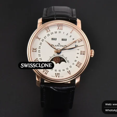 Rolex Blancpain Villeret 6654 40mm Complicated Function OMF White Dial Black Leather High Resolution View