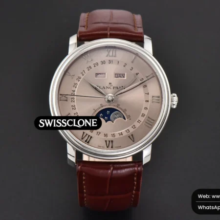 Rolex Blancpain Villeret 6654 40mm Complicated Function OMF Dial Brown Leather High Resolution View