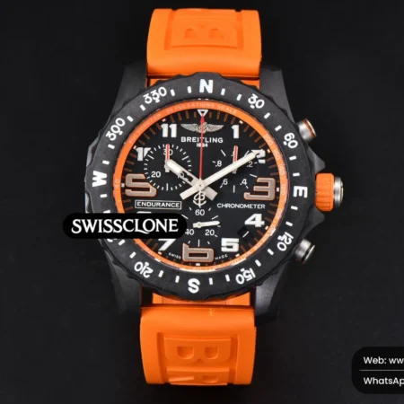 Breitling Endurance Pro 44mm OF Orange Chronometer Dial Orange Rubber Quartz High Resolution View