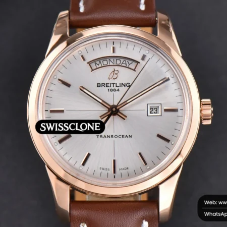 Breitling Transocean Day & Date V7F 43mm Silver Dial Brown Leather CA145 High Resolution View