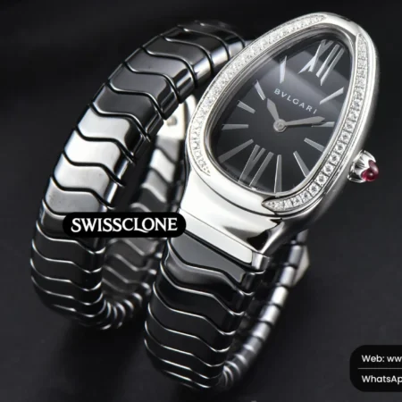 Rolex Bvlgari Serpenti Spiga 35mm Black Ceramic Black Dial Diamond Bezel Quartz High Resolution View