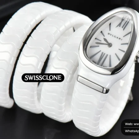 Rolex Bvlgari Serpenti Spiga 35mm Polycyclic White Ceramic White Dial Quartz High Resolution View