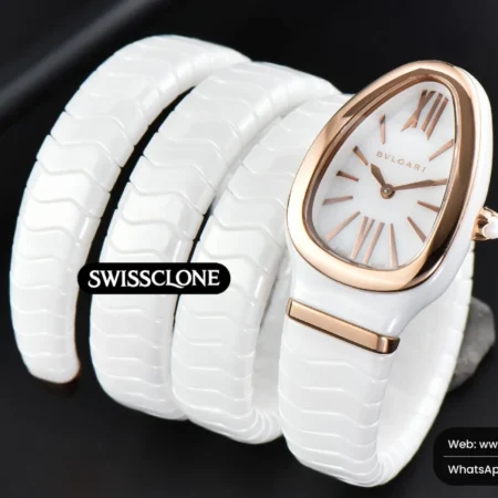 Rolex Bvlgari Serpenti Spiga 35mm Polycyclic White Ceramic White Dial Quartz High Resolution View