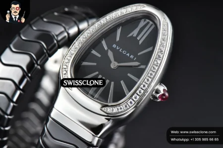 Rolex Bvlgari Serpenti Spiga 35mm Black Ceramic Black Dial Diamond Bezel Quartz High Resolution View