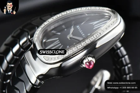 Rolex Bvlgari Serpenti Spiga 35mm Black Ceramic Black Dial Diamond Bezel Quartz High Resolution View