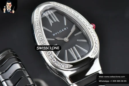 Rolex Bvlgari Serpenti Spiga 35mm Black Ceramic Black Dial Diamond Bezel Quartz High Resolution View