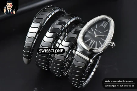 Rolex Bvlgari Serpenti Spiga 35mm Polycyclic Black Ceramic Black Dial Diamond Bezel Quartz High Resolution View