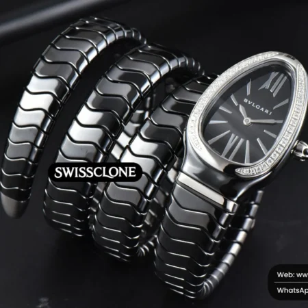 Rolex Bvlgari Serpenti Spiga 35mm Polycyclic Black Ceramic Black Dial Diamond Bezel Quartz High Resolution View