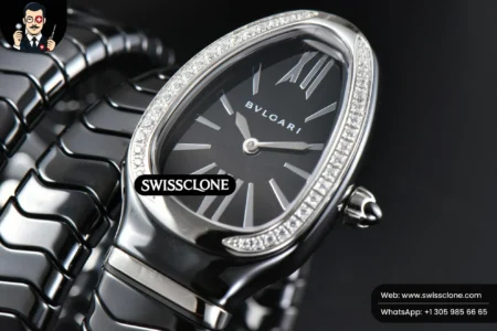 Rolex Bvlgari Serpenti Spiga 35mm Polycyclic Black Ceramic Black Dial Diamond Bezel Quartz High Resolution View