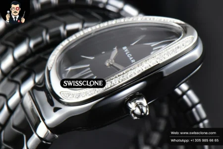 Rolex Bvlgari Serpenti Spiga 35mm Polycyclic Black Ceramic Black Dial Diamond Bezel Quartz High Resolution View