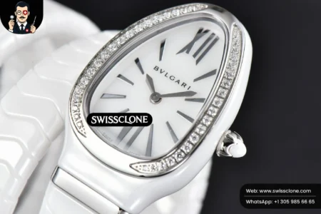 Rolex Bvlgari Serpenti Spiga 35mm Polycyclic White Ceramic White Dial Diamond Bezel Quartz High Resolution View