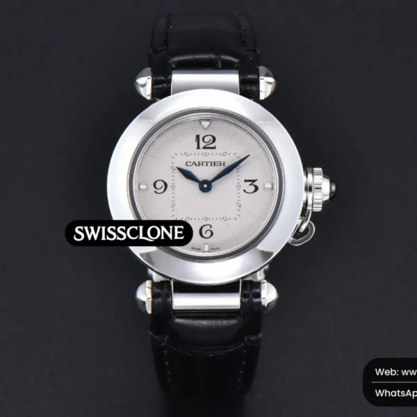 Audemars Piguet Cartier Pasha Ladies AF 30mm White Dial Black Leather Jap Quartz High Resolution View