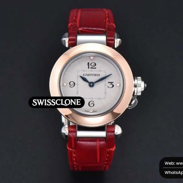 Audemars Piguet Cartier Pasha Ladies AF 30mm White Dial Red Leather Jap Quartz High Resolution View