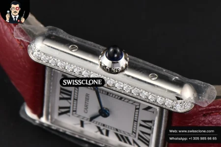 Cartier Tank Must Small 29.5×22mm Diamond K11F White Dial Red Litchi Grained Quartz High Resolution View