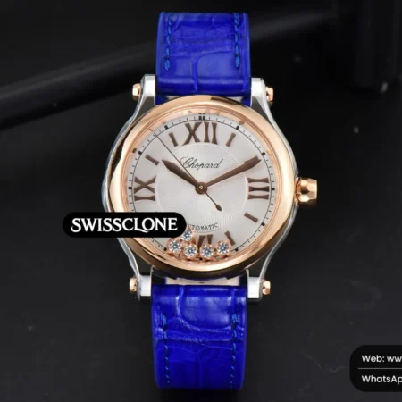 Rolex Chopard Happy Sport Automatic RG/SS 33mm HWF White Dial Light Blue Leather Starp High Resolution View