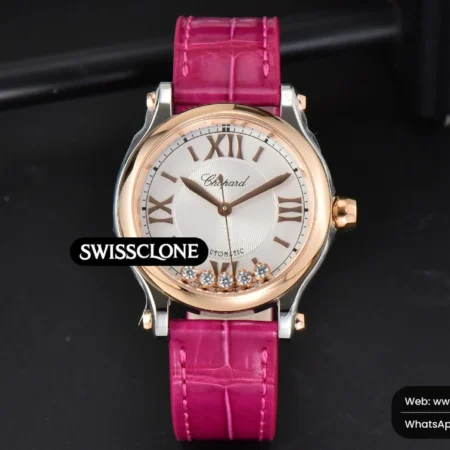 Rolex Chopard Happy Sport Automatic RG/SS 33mm HWF White Dial Rose Red Leather Starp High Resolution View