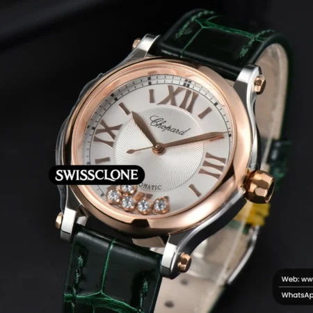 Rolex Chopard Happy Sport Automatic RG/SS 33mm HWF White Dial Green Leather Starp High Resolution View