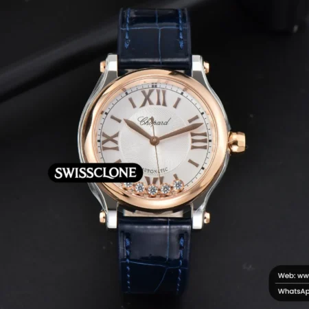 Rolex Chopard Happy Sport Automatic RG/SS 33mm HWF White Dial Blue Leather Starp High Resolution View