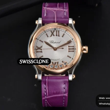 Rolex Chopard Happy Sport Automatic RG/SS 33mm HWF White Dial Grape Leather Starp High Resolution View