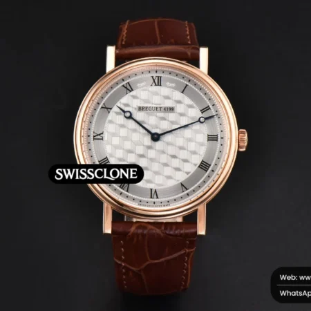 Rolex Breguet Classique 5177 38.5mm LTF White Textured Dial Roma Marker Brown Leather MY9015 High Resolution View