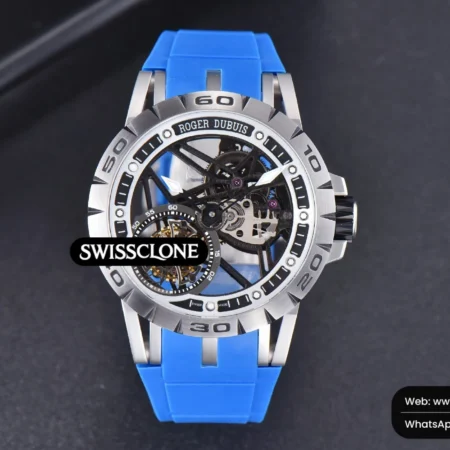 Rolex Excalibur Sports Tourbillon Titanium JBF 46mm Skeleton Dial Black Crown Blue Rubber High Resolution View