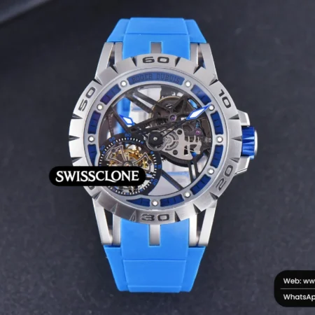 Rolex Excalibur Sports Tourbillon Titanium JBF 46mm Skeleton Dial Blue Crown Blue Rubber High Resolution View