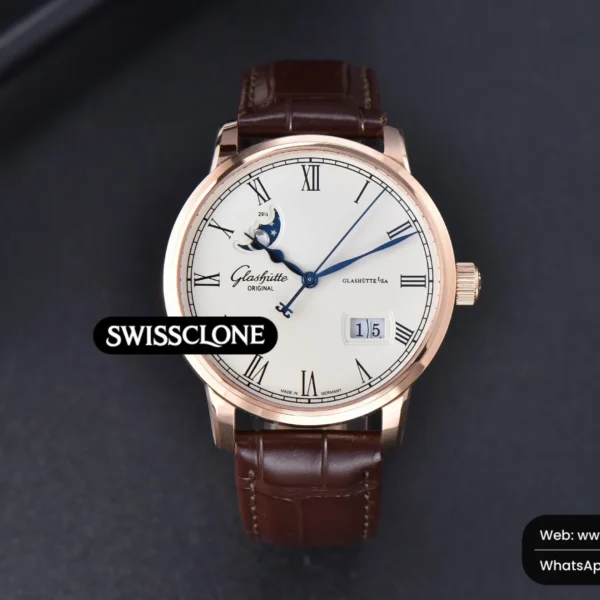 Rolex Excellence Panorama V9F 40mm Date Moonphase White Dial Brown Leather High Resolution View