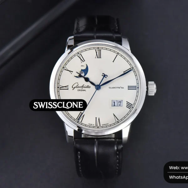 Rolex Excellence Panorama V9F 40mm Date Moonphase White Dial Black Leather High Resolution View