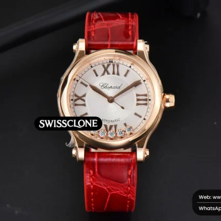 Rolex Chopard Happy Sport Automatic 33mm HWF White Dial Red Leather Starp High Resolution View