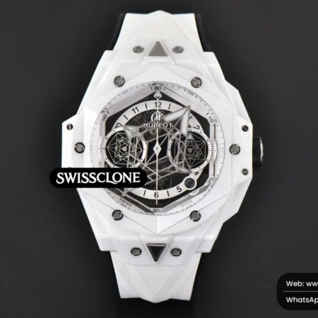 Hublot Big Bang Sang Bleu II 45mm White Ceramic Skeleton Dial White Rubber High Resolution View
