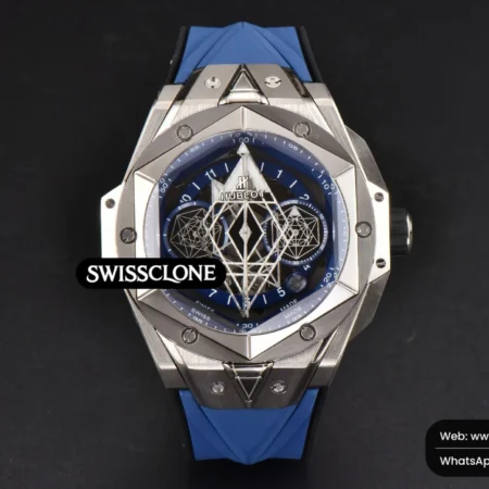 Hublot Big Bang Sang Bleu II Chrono Ti 45mm BBF Blue Skeleton Dial Blue Rubber HUB1240 High Resolution View