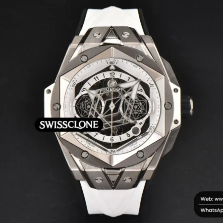 Hublot Big Bang Sang Bleu II Chrono Ti 45mm BBF White Skeleton Dial White Rubber HUB1240 High Resolution View