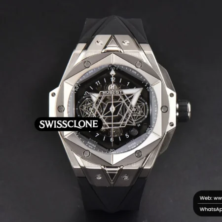 Hublot Big Bang Sang Bleu II Chrono Ti 45mm BBF Black Skeleton Dial Black Rubber HUB1240 High Resolution View