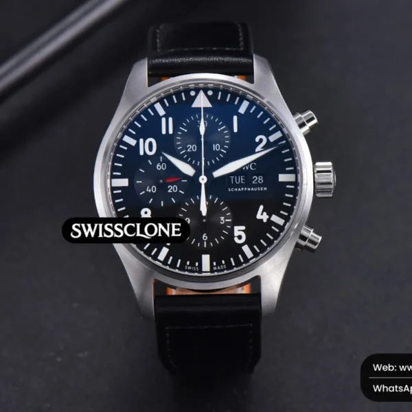IWC Pilot Chrono Spitfire IW377709 43mm Black Dial Black Leather High Resolution View
