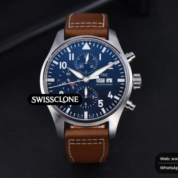 IWC Pilot Chrono Spitfire IW377714 43mm Blue Dial Brown Leather High Resolution View