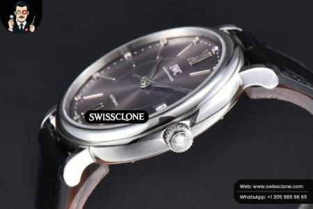 IWC Portofino V7F 37mm Gray Dial Silver Marker Black Leather High Resolution View