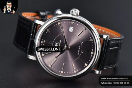 IWC Portofino V7F 37mm Gray Dial Silver Marker Black Leather High Resolution View