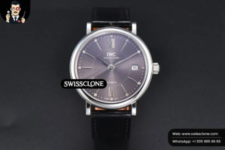 IWC Portofino V7F 37mm Gray Dial Silver Marker Black Leather High Resolution View