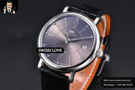 IWC Portofino V7F 37mm Gray Dial Silver Marker Black Leather High Resolution View