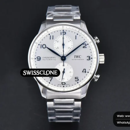 IWC Portuguese Chrono IW371617 White Dial Blue Markers Visible Case High Resolution View