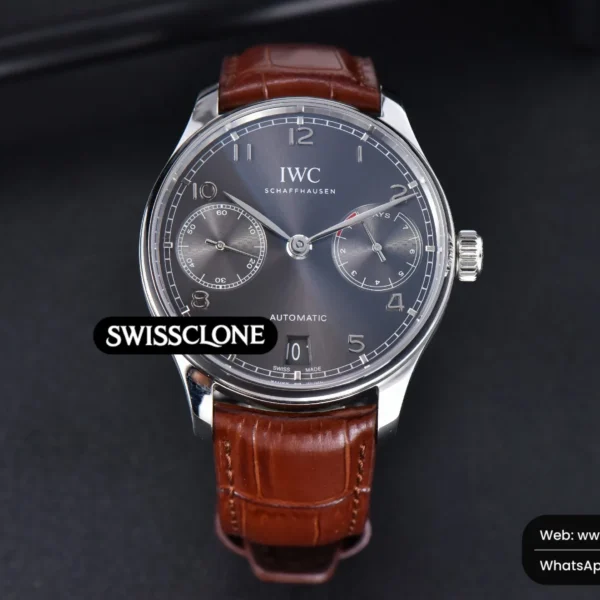 IWC Portuguese Real PR IW500106 42mm Gray Dial Brown Leather High Resolution View