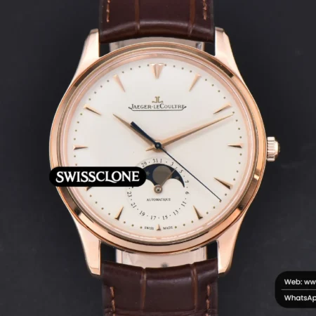 Rolex Jaeger LeCoultre Ultra Thin Moonphase 1362520 39mm White Dial Brown Leather High Resolution View