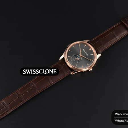 Rolex Jaeger LeCoultre Ultra Thin Moonphase 136255J 39mm Gray Dial Brown Leather High Resolution View